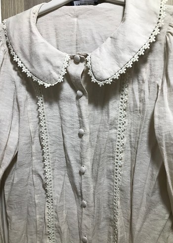 Düğmeli Beyaz Keten Bohem Gömlek - Görsel 2