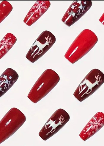 Kırmızı Parlak Noel Temalı Tırnak Süslemeleri - Görsel 3