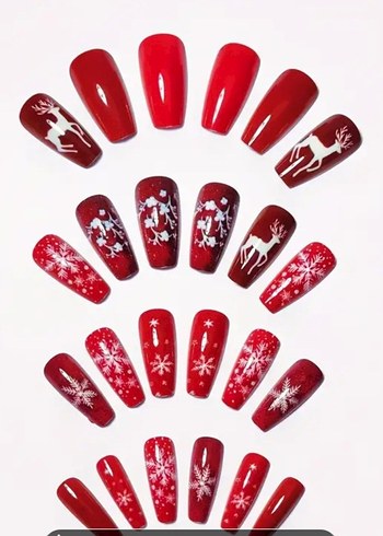 Kırmızı Parlak Noel Temalı Tırnak Süslemeleri - Görsel 2