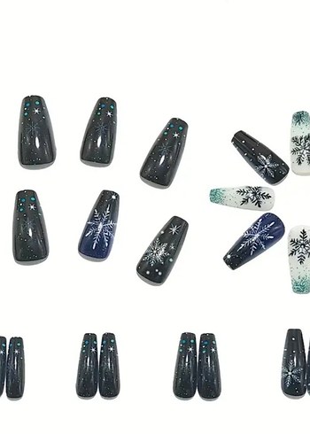 Koyu Mavi Kar Tanesi Tırnak Süsleri - Görsel 2