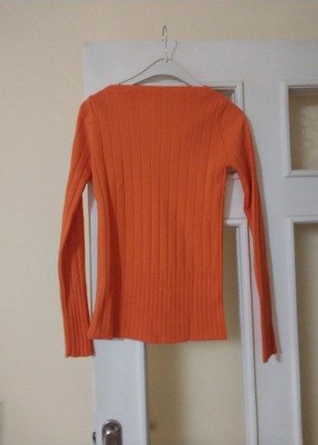 Turuncu V Yakalı Uzun Kollu Triko Kazak - Görsel 2