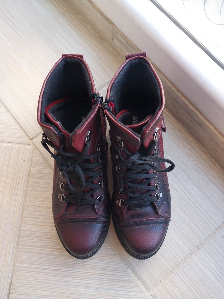 Bordo Deri Tokalı Yüksek Topuklu Gotik Kadın Bot - Görsel 3