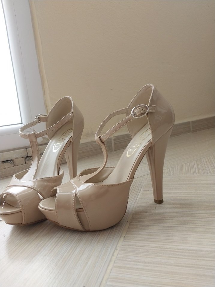 Bej Rugan Stiletto Topuklu Kadın Abiye Ayakkabı - Görsel 2