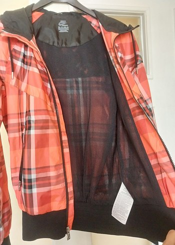 Nıke Kırmızı Kareli Kapüşonlu Fermuarlı Kadın Ceket - Görsel 3