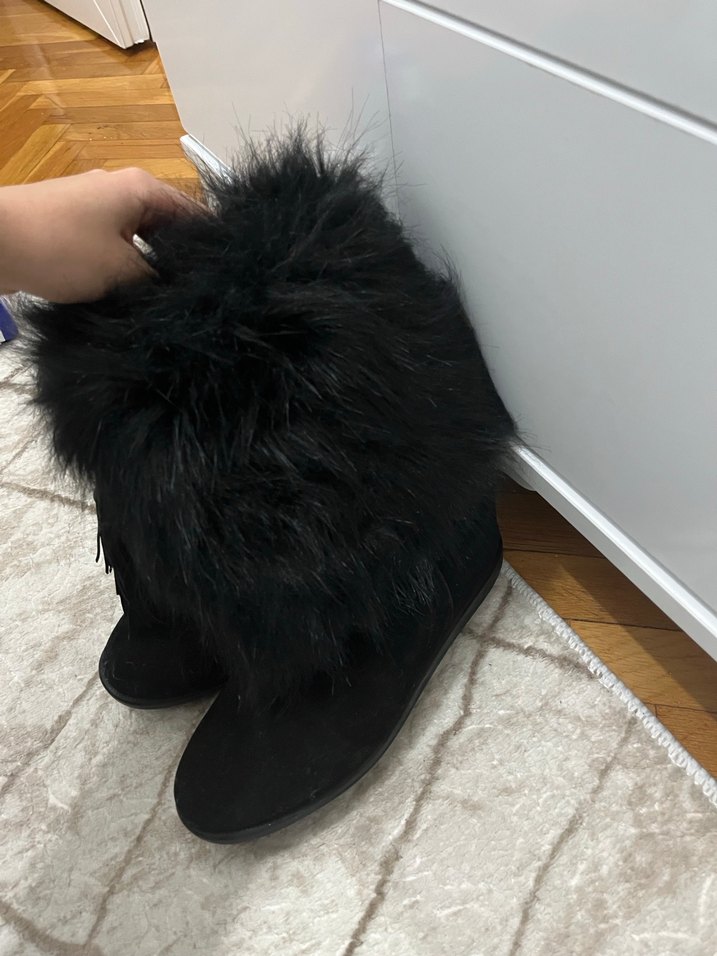 Siyah Süet Tüylü Dolgu Topuklu Bot - Görsel 2