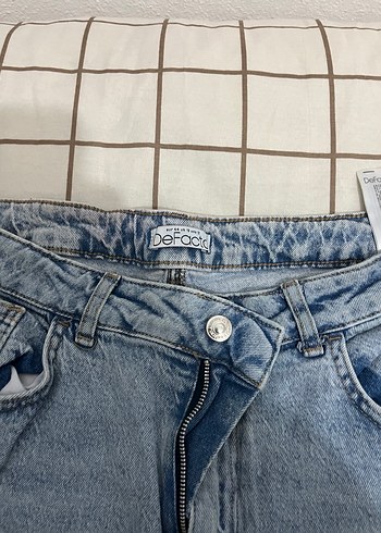 Geniş Kesim Yırtık Detaylı Mavi Kadın Kot Pantolon - Görsel 2