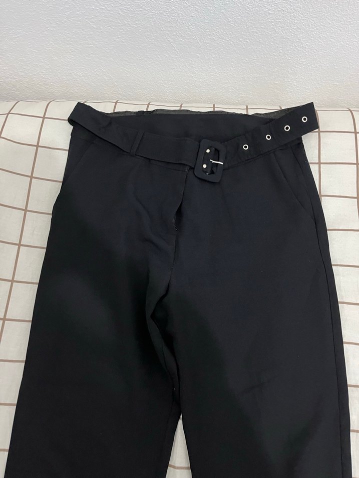 Kadın Siyah Kemerli Kumaş Pantolon - Görsel 2