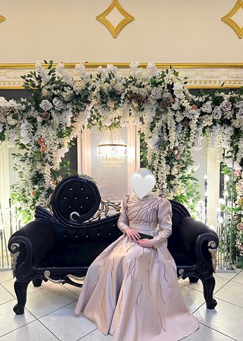 Bej Uzun Kollu Drapeli Abiye Elbise - Görsel 2