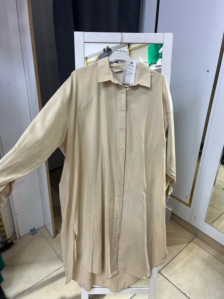 Düğmeli Bej Kadın Midi Gömlek - Görsel 2