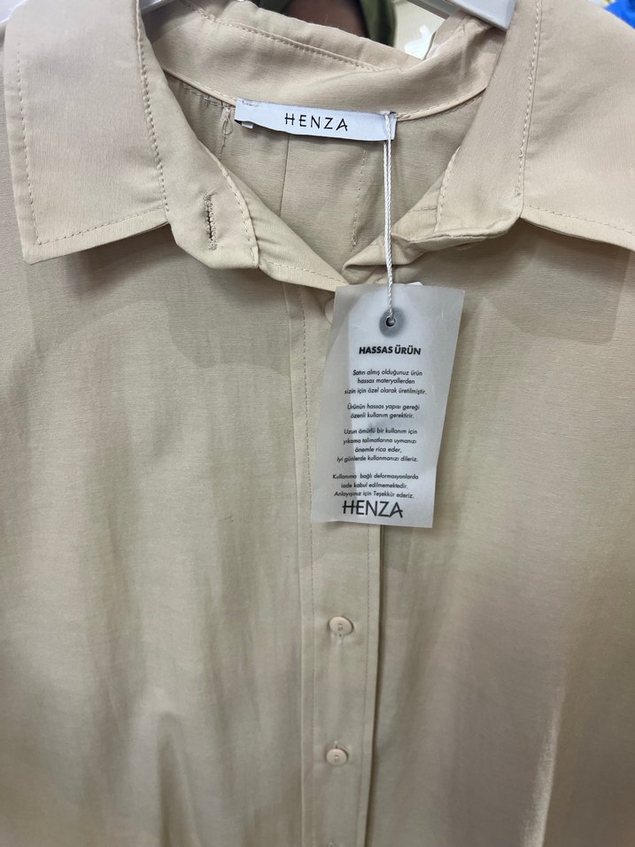 Düğmeli Bej Kadın Midi Gömlek - Görsel 3