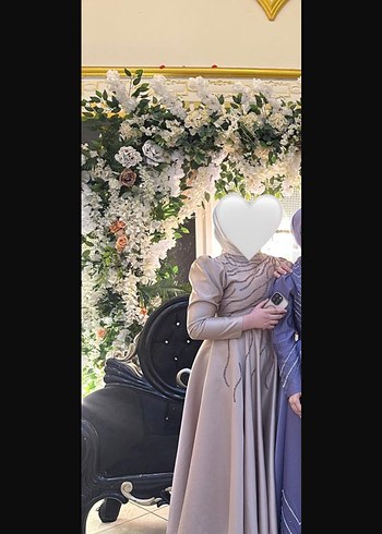 Bej Drapeli Uzun Kollu Uzun Abiye Elbise - Görsel 3