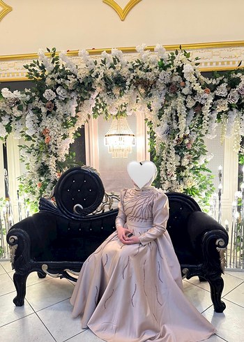 Bej Drapeli Uzun Kollu Uzun Abiye Elbise - Görsel 4