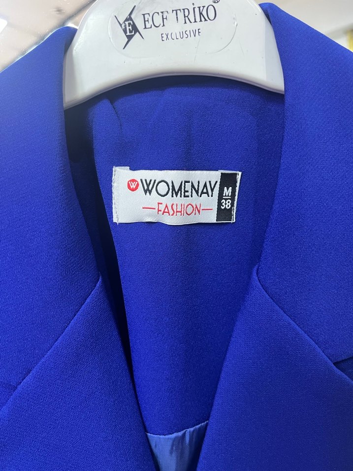 Kemerli Kolsuz Mavi Mini Blazer - Görsel 2