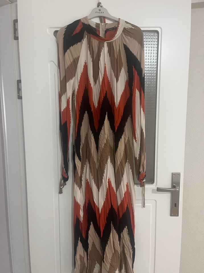 Şeffaf, Bağlama Desenli Uzun Bohem Elbise - Görsel 3