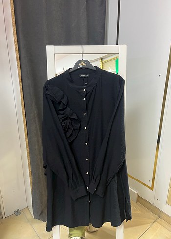 Kadın Siyah Uzun Kollu Fırfırlı Keten Gömlek - Görsel 2