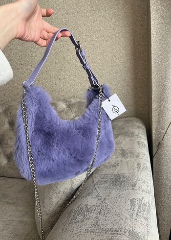 Mor Tüylü Kadın Omuz Çantası - Görsel 5