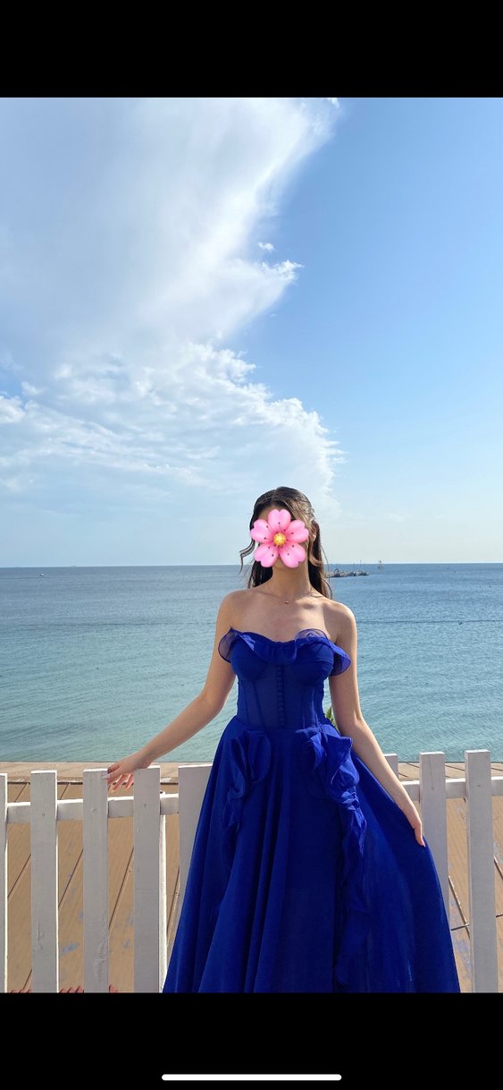 Straplez Koyu Mavi Uzun Abiye Elbise - Görsel 2