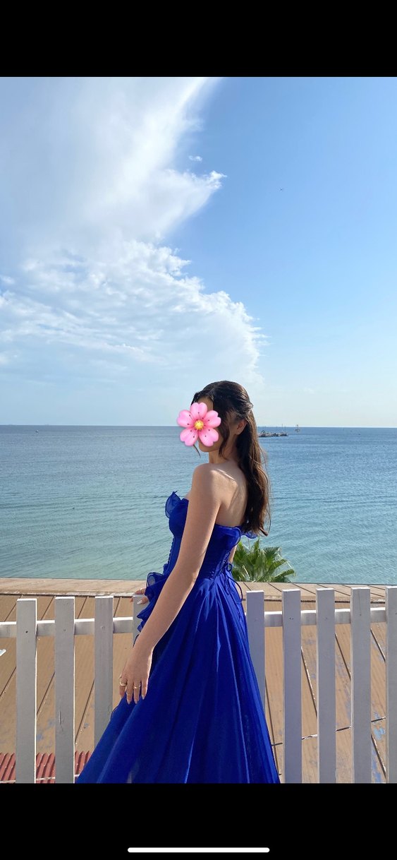 Straplez Koyu Mavi Uzun Abiye Elbise - Görsel 5