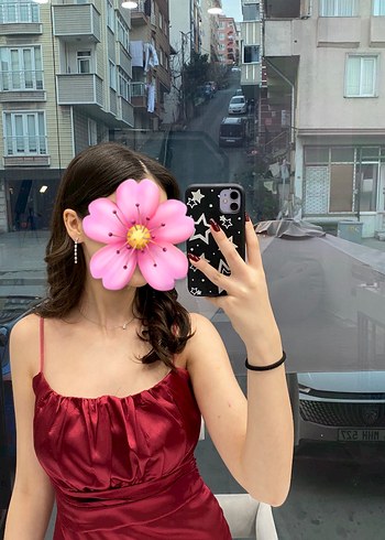 Bordo Parlak Saten  Elbise - Görsel 2