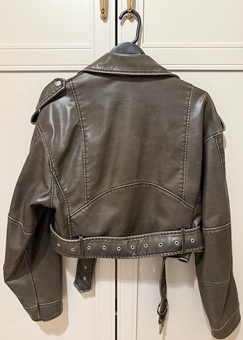 Zara Kadın sıfır gibi Deri Biker Ceket - Görsel 15