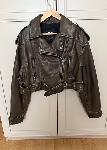 Zara Kadın sıfır gibi Deri Biker Ceket - Görsel 2