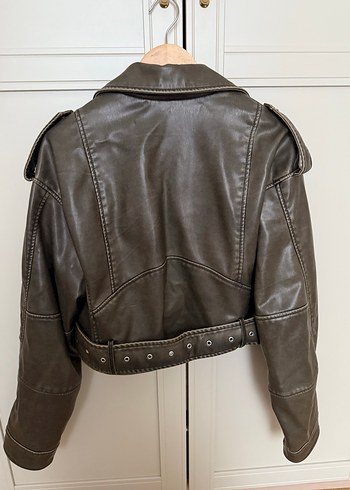 Zara Kadın sıfır gibi Deri Biker Ceket - Görsel 4