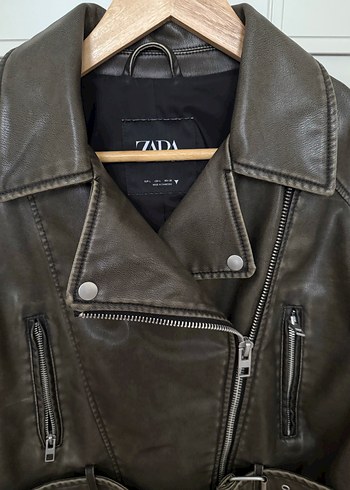 Zara Kadın sıfır gibi Deri Biker Ceket - Görsel 3