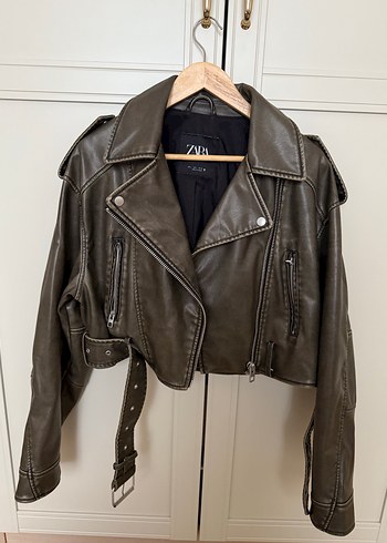 Zara Kadın sıfır gibi Deri Biker Ceket - Görsel 6