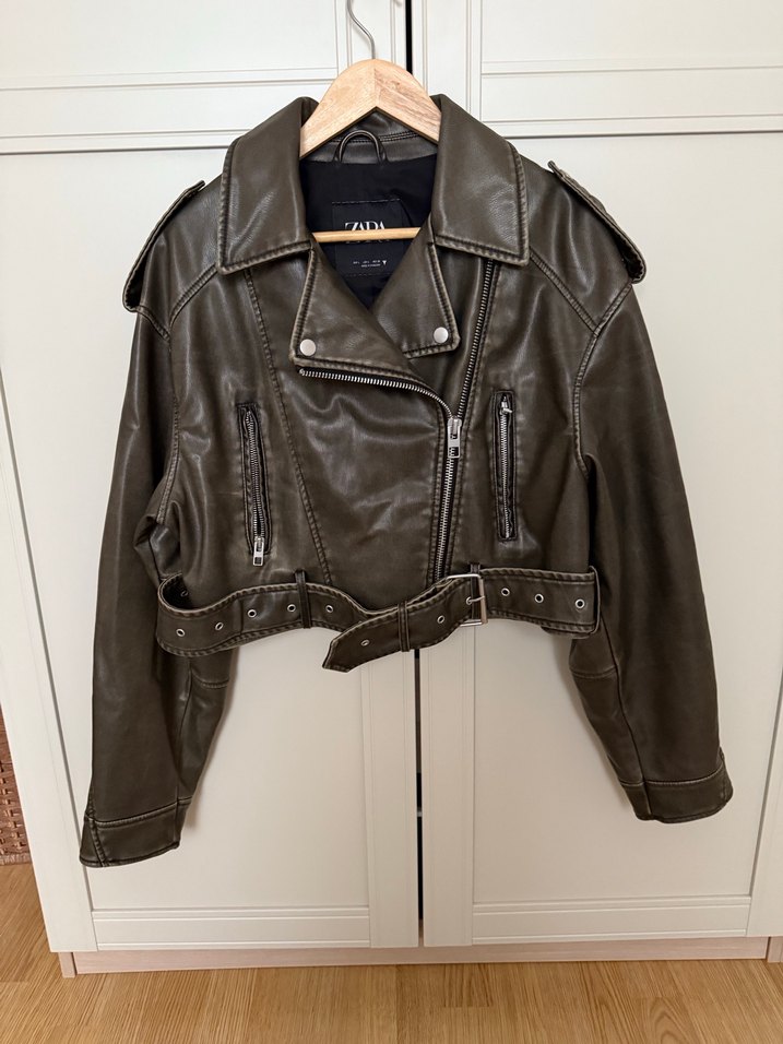 Zara Kadın sıfır gibi Deri Biker Ceket - Görsel 2
