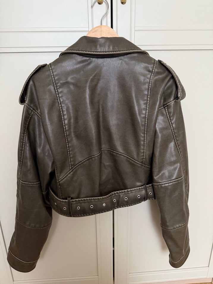 Zara Kadın sıfır gibi Deri Biker Ceket - Görsel 4