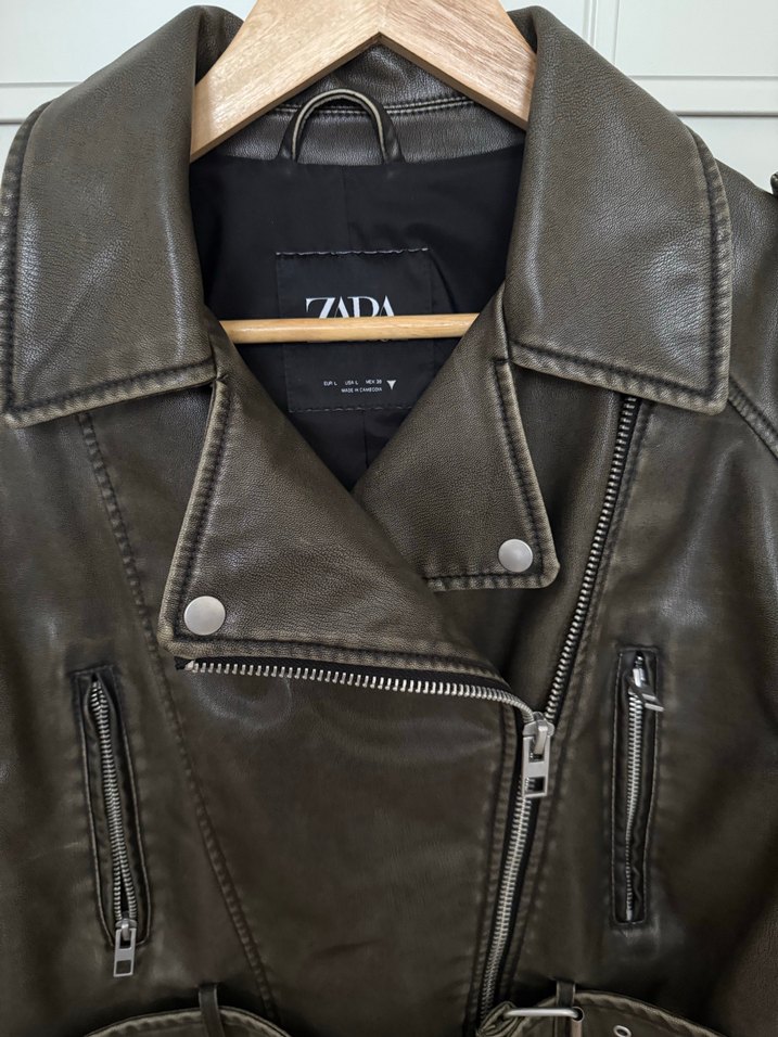 Zara Kadın sıfır gibi Deri Biker Ceket - Görsel 3