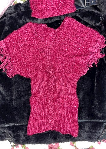 Pembe Örgü v yakalı Kazak - Görsel 2