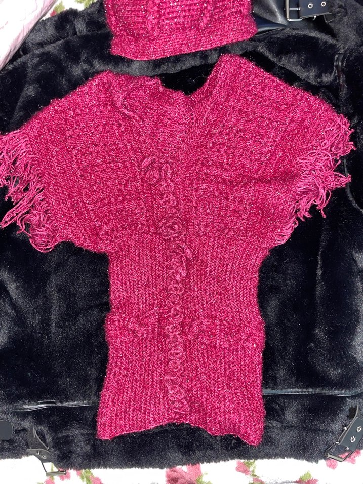 Pembe Örgü v yakalı Kazak - Görsel 2