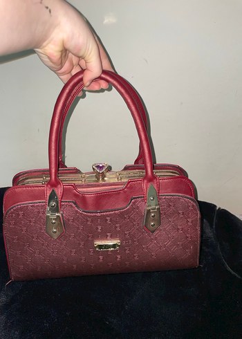 Bordo Klasik Desenli Kadın Deri Çanta - Görsel 7