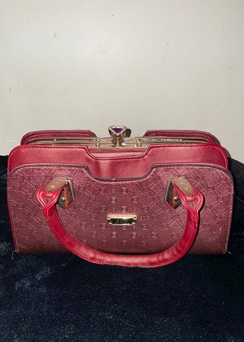 Bordo Klasik Desenli Kadın Deri Çanta - Görsel 3