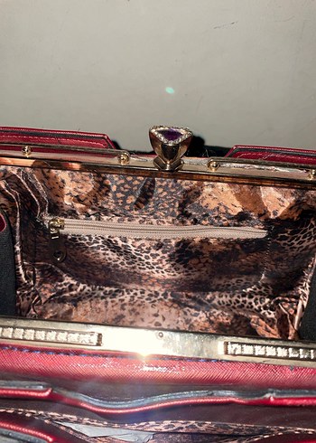 Bordo Klasik Desenli Kadın Deri Çanta - Görsel 6