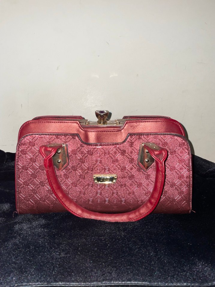 Bordo Klasik Desenli Kadın Deri Çanta - Görsel 2