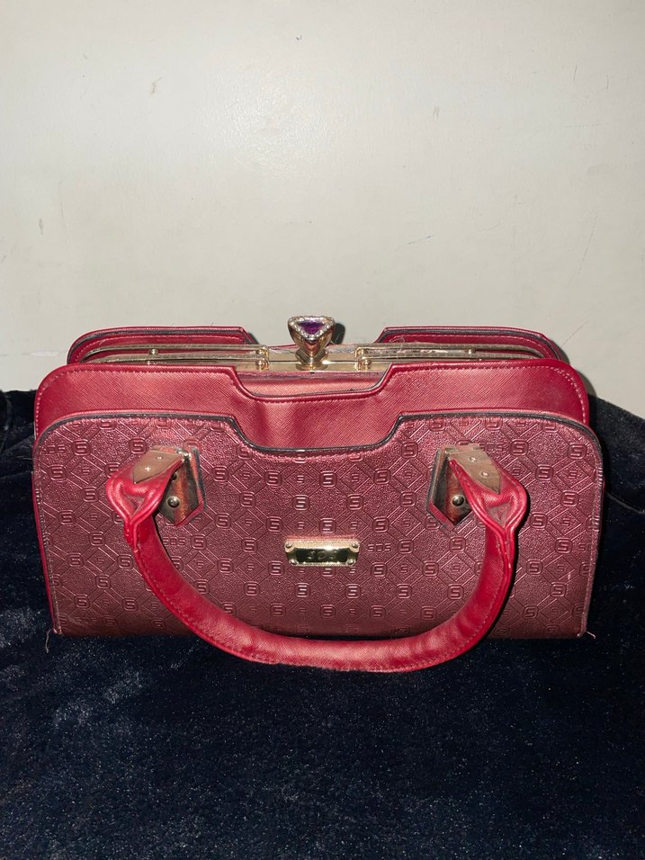 Bordo Klasik Desenli Kadın Deri Çanta - Görsel 3