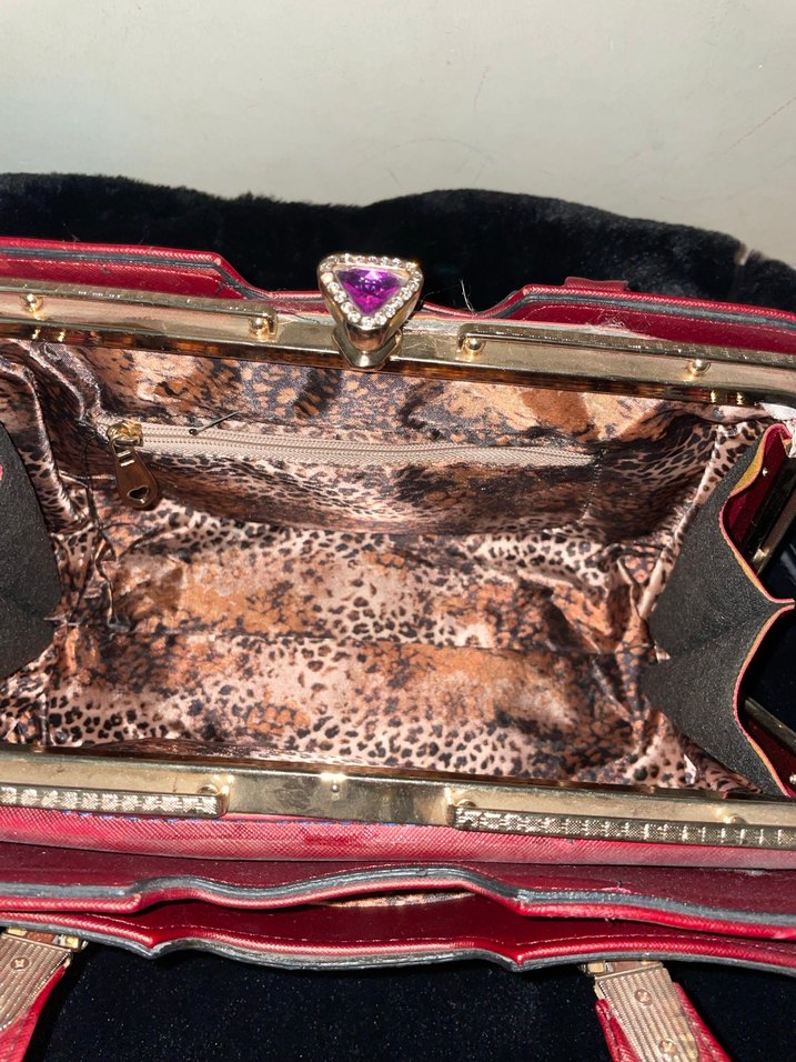 Bordo Klasik Desenli Kadın Deri Çanta - Görsel 5