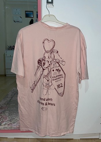 Pembe Baskılı Pamuk Tişört - Görsel 2