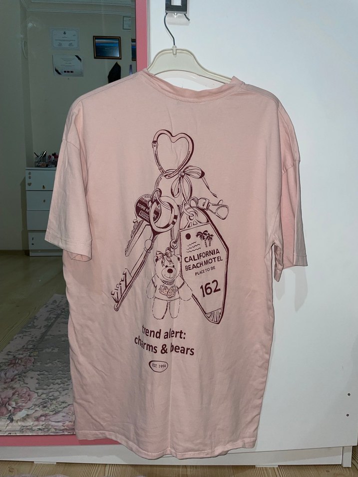 Pembe Baskılı Pamuk Tişört - Görsel 2