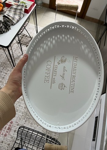 Beyaz ahşap kulplu tepsi - Görsel 3