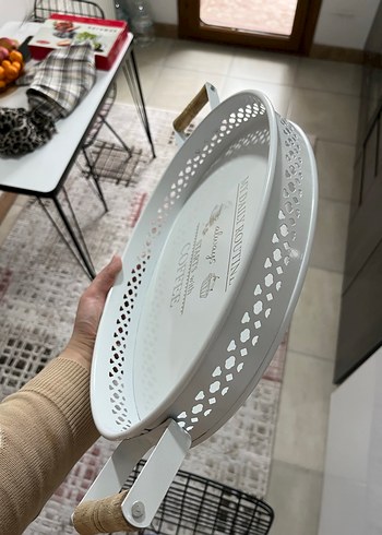 Beyaz ahşap kulplu tepsi - Görsel 2