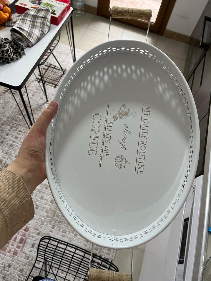 Beyaz ahşap kulplu tepsi - Görsel 3