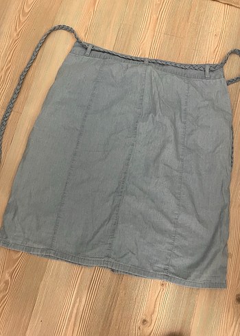 Bebek mavisi Düğmeli Midi Etek - Görsel 3