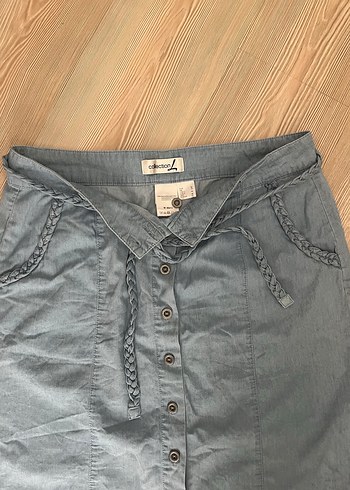 Bebek mavisi Düğmeli Midi Etek - Görsel 4