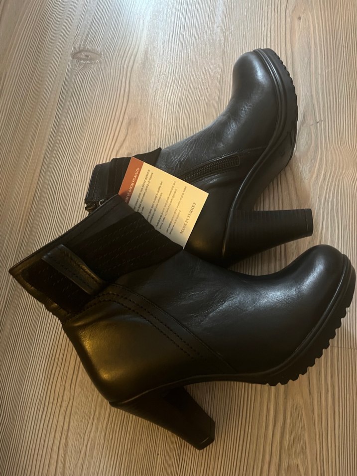 Hakiki deri Siyah Dolgu Topuklu Bot - Görsel 2