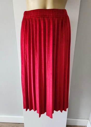 Kırmızı Pilili midi Etek - Görsel 3