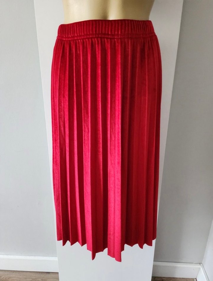 Kırmızı Pilili midi Etek - Görsel 3
