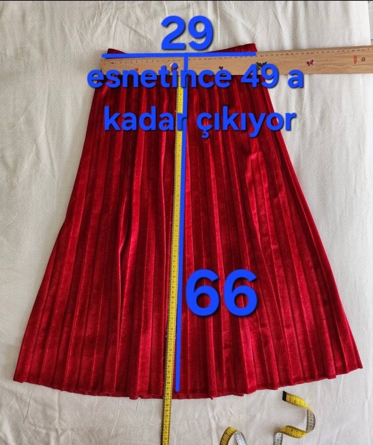 Kırmızı Pilili midi Etek - Görsel 5